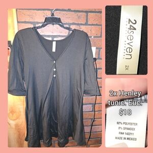 24seven Black Henley Tunic Top
